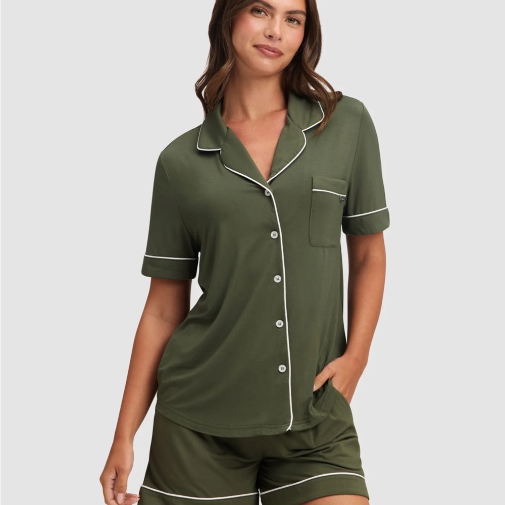 Cozy Earth Olive Bamboo Stretch-Knit Short Sleeve Pajama Set